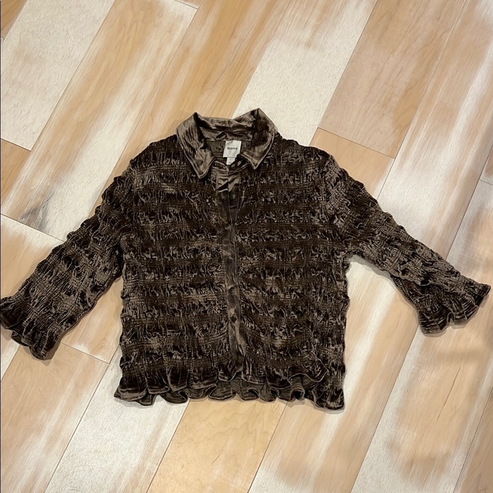 Anthropologie Maeve Brown Textured Button-Up Blouse